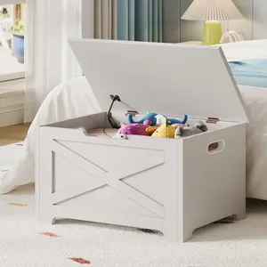 39.4" Storage Chest, Wooden Storage Bench with Safety Hinges, Easy Assembly, Large Toy Chest for Entryway, Living Room, Bedroom