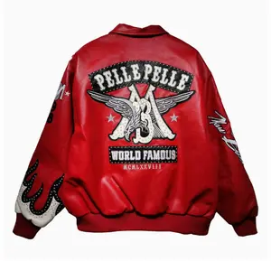 Meridian Post  Gothic Leather Baseball Jacket Men Women Vintage Letter Wings Embroidery Studded Bomber Coats High Street