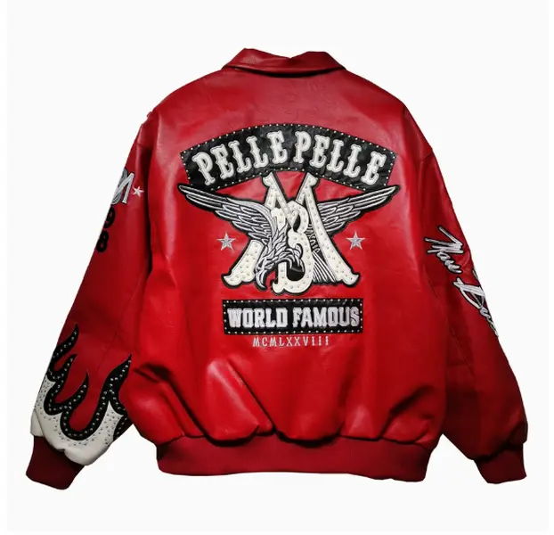 Meridian Post  Gothic Leather Baseball Jacket Men Women Vintage Letter Wings Embroidery Studded Bomber Coats High Street