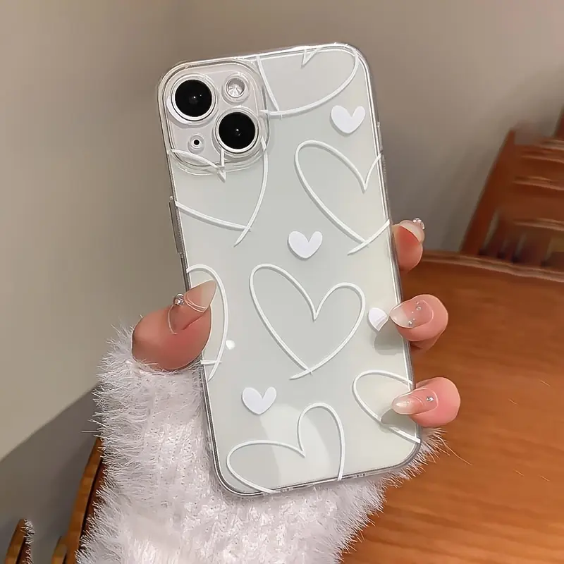 TPU Transparent Case with Cute Heart Pattern |   Full Protection and Precise Fit for Apple Phone Models 6/7/8/X/Xs/Xr/Xs Max/11/12/13/14/15/16 /17Pro Max