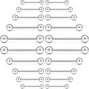 20PCS 16G 14G Stainless Steel Externally Threaded Nipple Tongue Industrial Cartilage Earring Bar Barbell Rings Piercing Retainer 12-22mm