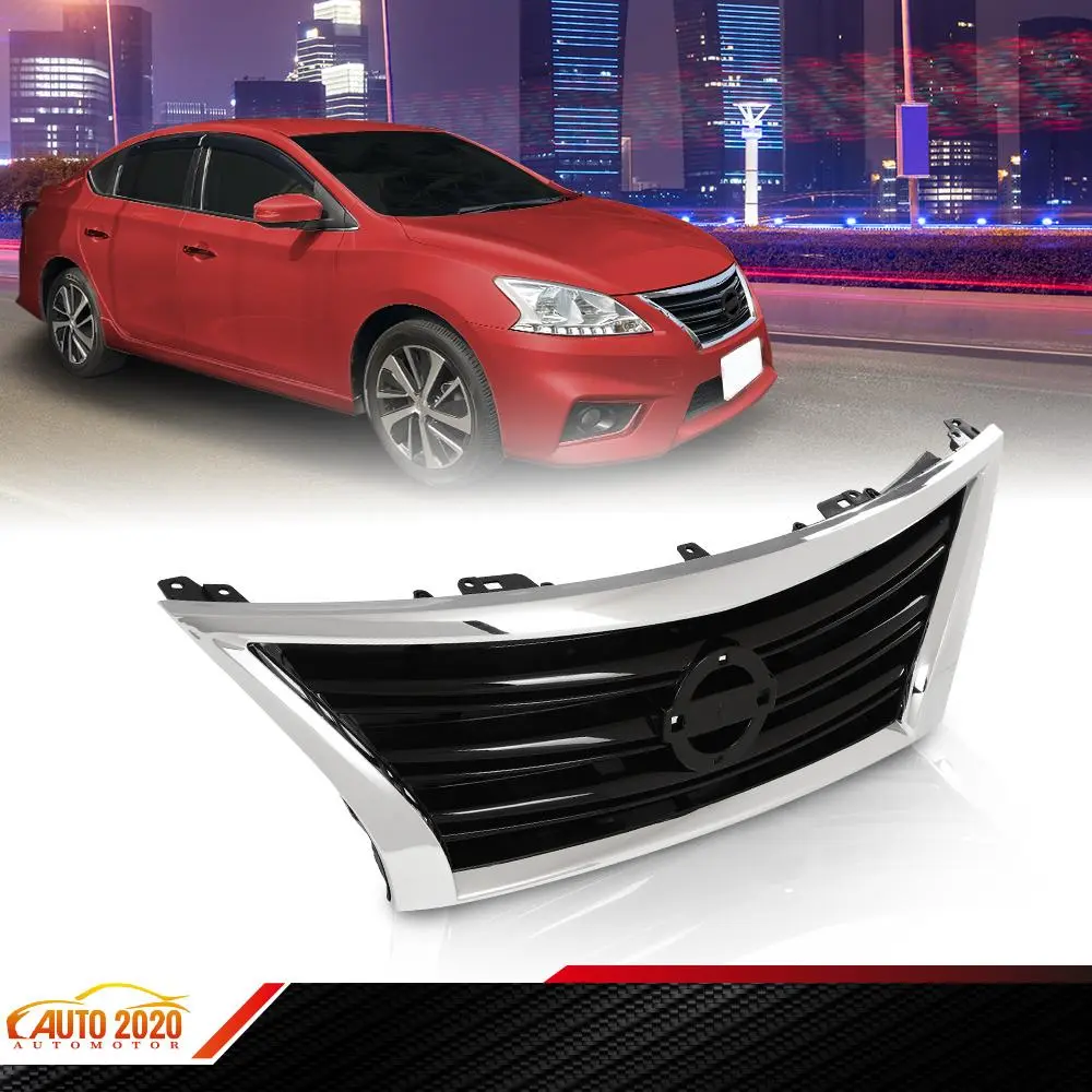 New Grille Fit For 2013-2015 Nissan Sentra Chrome Shell W/ Black Insert Plastic