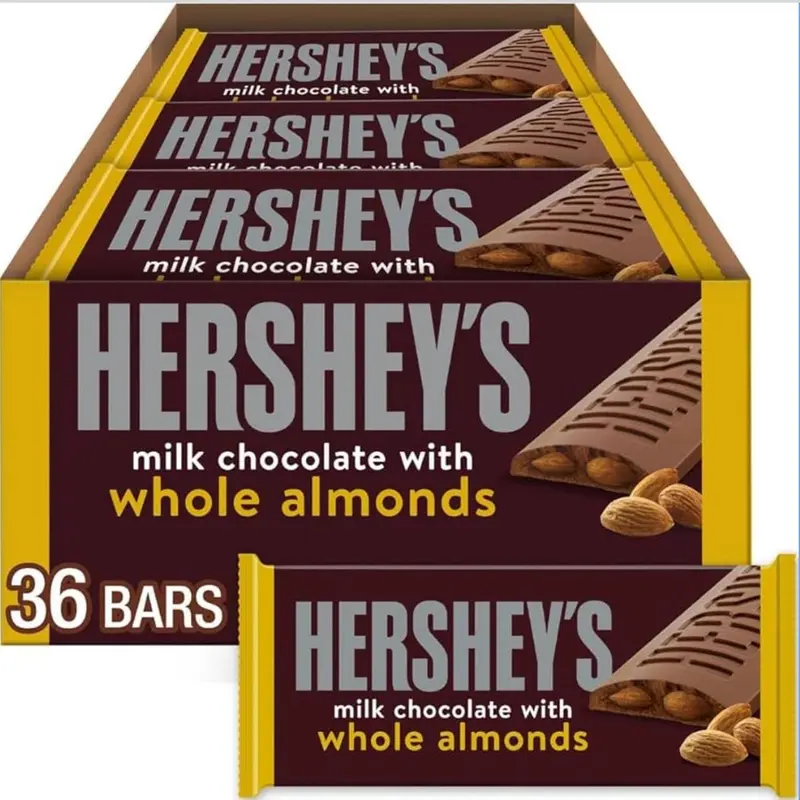 HERSHEY'S 36 BARS milk chocolate with whole almonds Snack Bonbon