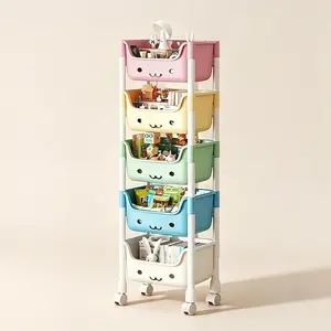 Multi-Layer Storage Rack Multi-Layer , Non-Electric, Mobile Storage Rack With Wheels, 3/5 Layers, Suitable For Living Room, Bedroom Dormitory Book Storage Rack