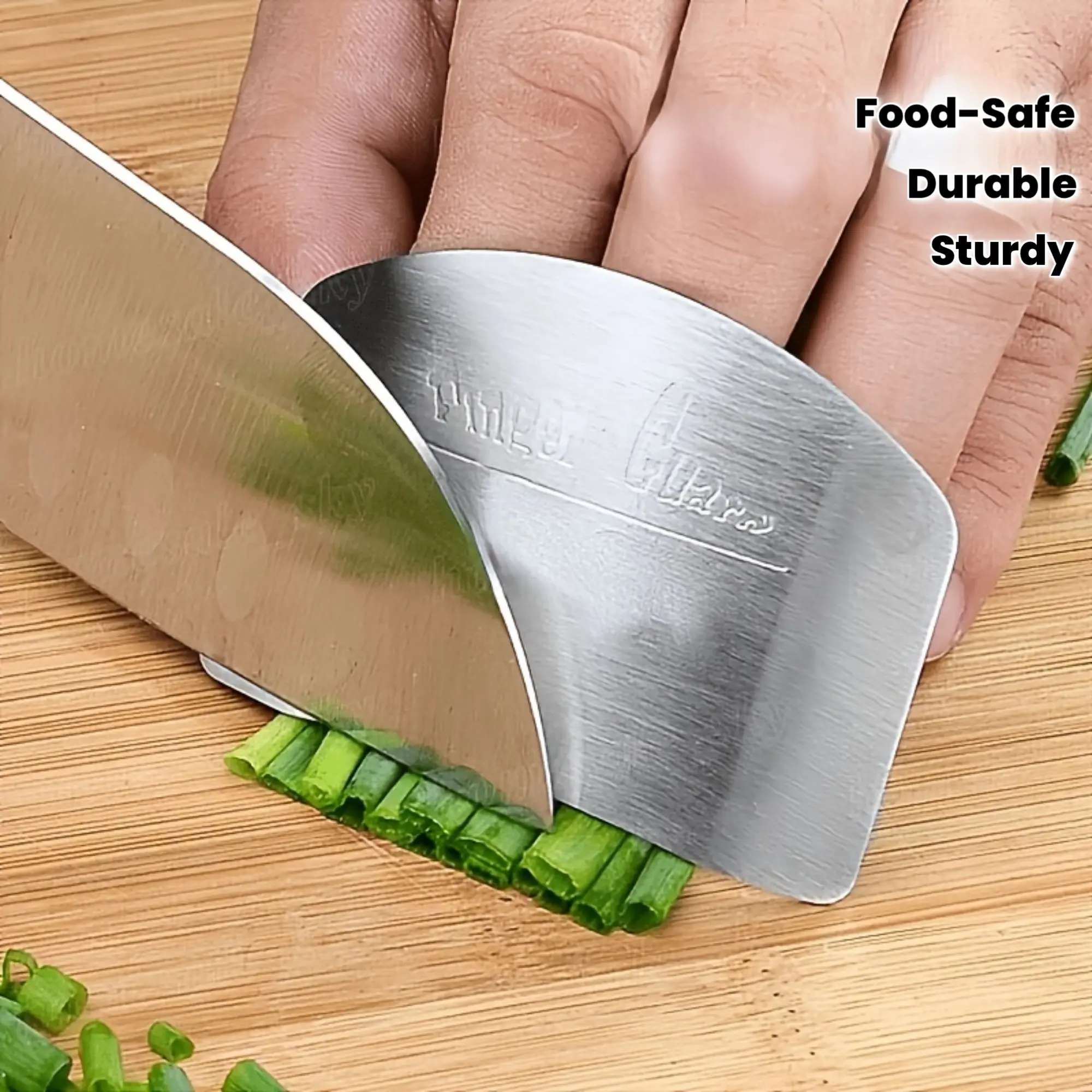 Stainless Steel Finger Guard - Reusable Safety Cutting Tool with Edges, Durable Metal Construction for Kitchen & Outdoor Use, Food-Safe Design, Sturdy Handle Design, Ergonomic Handle