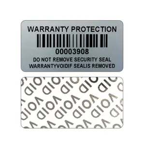 Bar code warranty void stickers Dumb silver PET security labels with serial number waterproof tamper proof seal label（4x2cm）