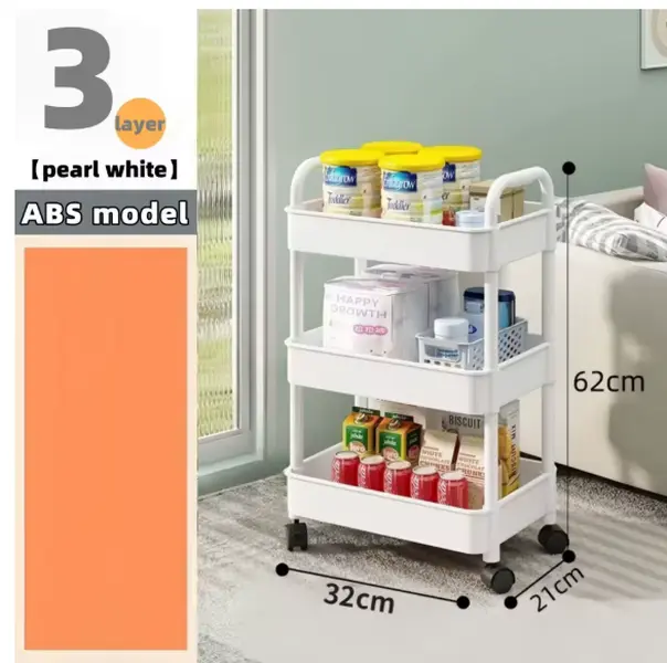 3-Tier Heavy Duty Rolling Storage Cart - Multi-functional Floor-Standing Trolley for Kitchen, Bathroom, Nursery, Bedroom, Thic