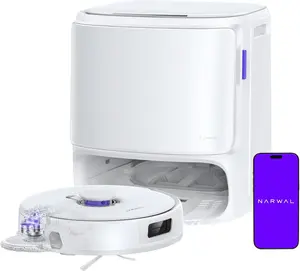 NARWAL Freo Z10 Turbo Robot Vacuum and Mop Combo, 25000Pa Suction, Edge-to-Edge Cleaning, Tangle-Free for Pet Hair, Auto Mop Wash, Smart Avoidance, Self-Emptying, for Carpet & Hard Floors, Ivory white