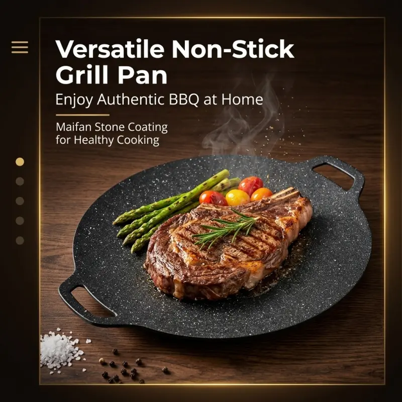 Non-Stick Granite Coated Round Griddle Pan with Handles, Multi-Purpose Flat Top Grill Plate for Korean BBQ, Teppanyaki, Crepes & Outdoor Camping Cooking