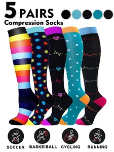 Compression Socks for Men & Women, 20-30mmhg Knee High Design, Running Performance Recovery, 5 Pairs for Circulation Support