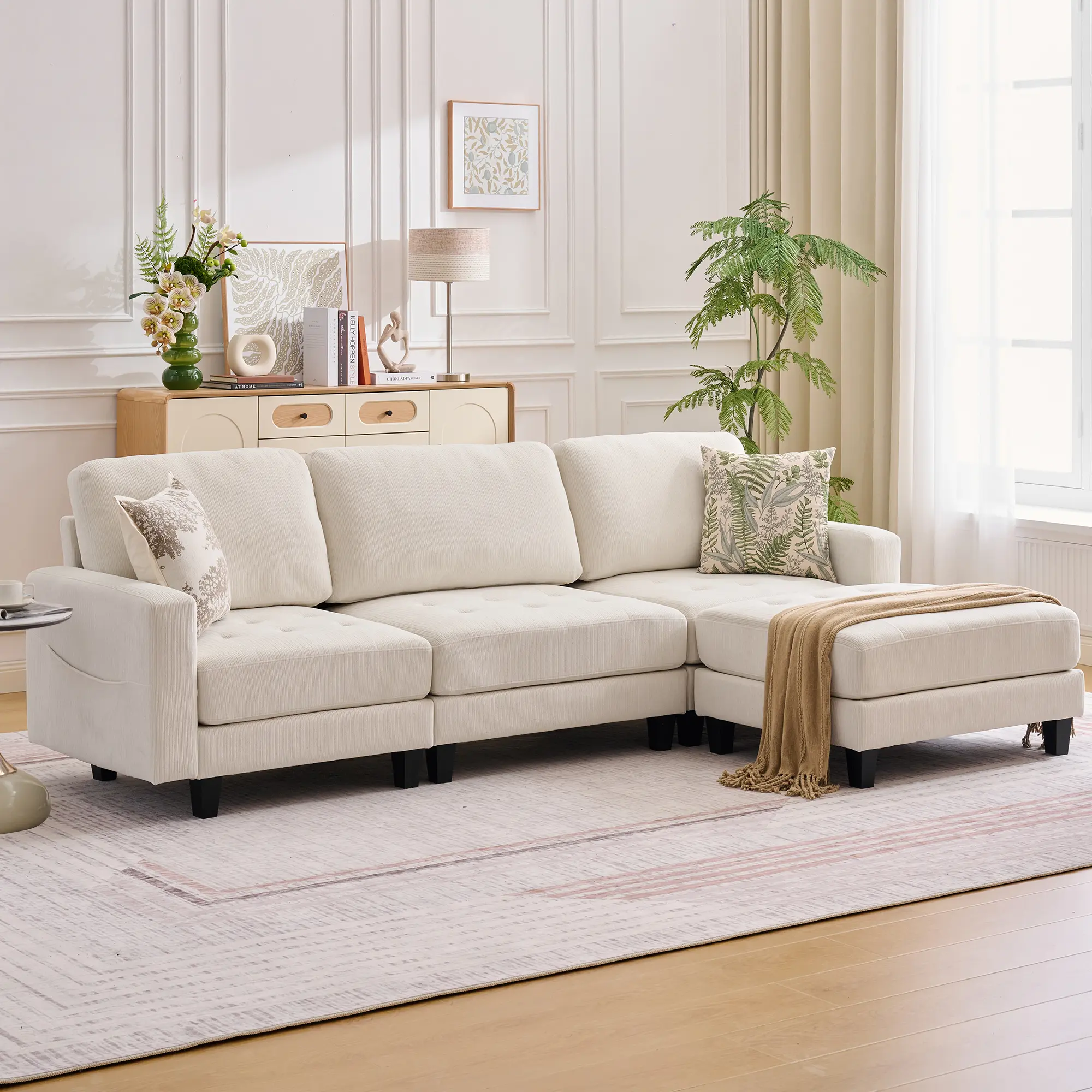 Korser 103" Modular L Shaped Sectional Sofa with Movable Ottoman, 4-Seat Chenille Deep Seat Sofa, Convertible Cloud Couch for Living Room