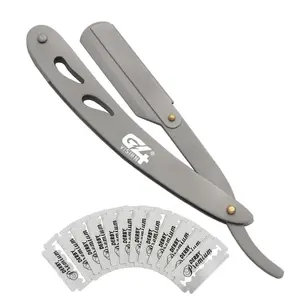 G4 Stainless Steel Straight Edge Barber Shaving Razor Blade for Close Shaving Men Replaceable Blades (Silver) with 10 free derby blades
