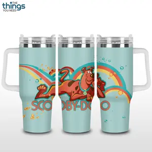 Scooby Doo Bubbles Glitter Floral Tumbler 20oz-40oz Stainless Steel, Double Wall Insulated, With Handle & Straw – Funny Gift for Scooby Doo Lovers & Fans