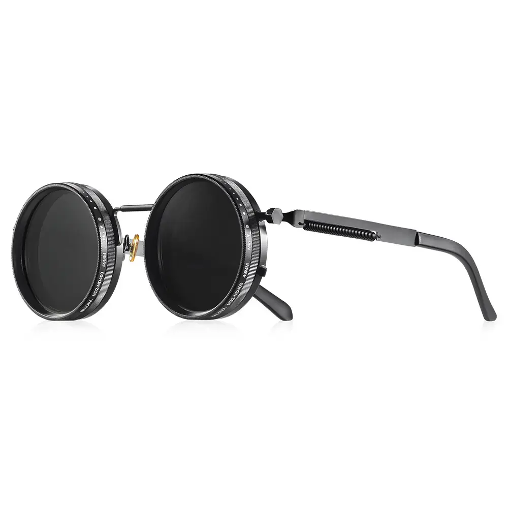 Polarized Round Sunglasses Men Women - Retro Punk Metal Frame ND9 Adjustable Dimming Shades UV400 Protection, Steampunk Vintage Fashion Sun Glasses for Fishing Driving Outdoor Sports & Street Style,summerwins