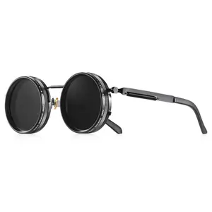 Polarized Round Sunglasses Men Women - Retro Punk Metal Frame ND9 Adjustable Dimming Shades UV400 Protection, Steampunk Vintage Fashion Sun Glasses for Fishing Driving Outdoor Sports & Street Style