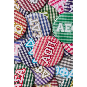 Gingham Sorority Button 3 Inch Individual Greek Sorority Button for Sorority Events and Outfits