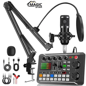 Professional Live Podcast Microphone Set, USB Rechargeable Studio Set, BT Connection, Support Mobile/Computer/PC Streaming Audio Mixer