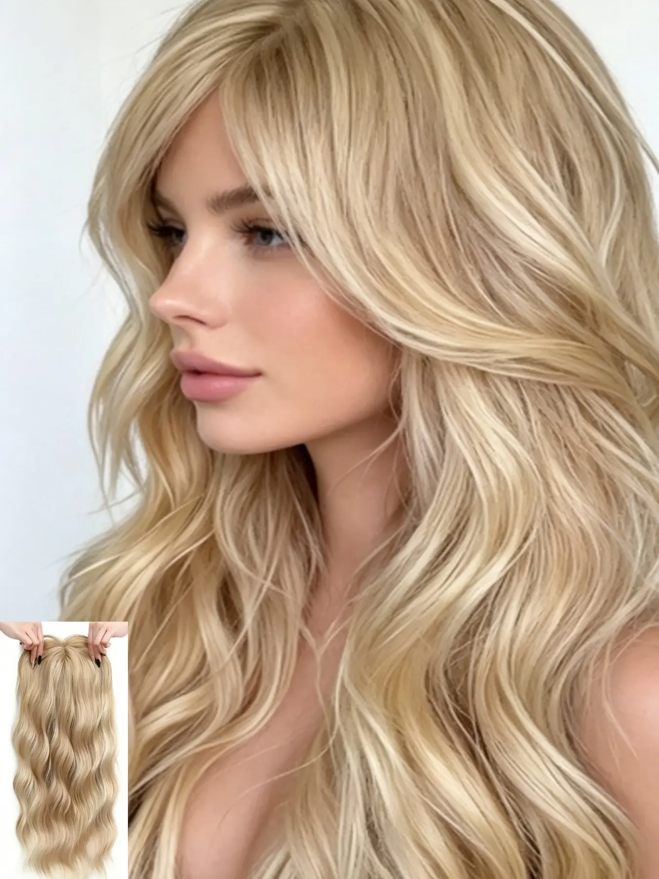 Instant Volume in Seconds! 22" Balayage Wavy Hair Topper, Clip-In Design, Premium Synthetic, Natural-Looking Waves, Synthetic Wavy Hairstyle to Hide Thinning Hair & Boost Your Confidence!