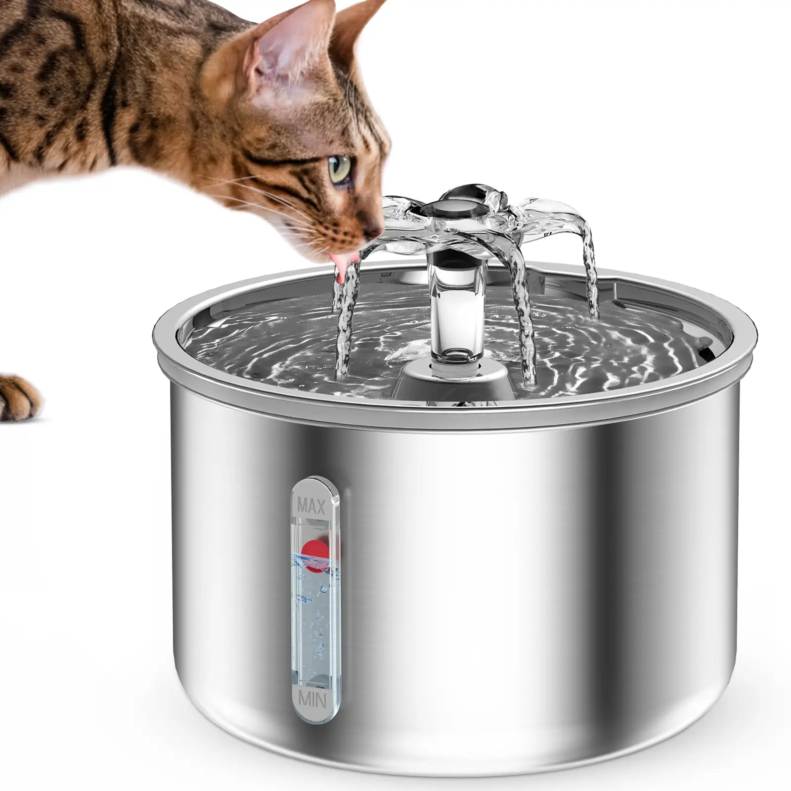 Ptlom Pet Water Fountain, SafeSip Pump Cat Water Fountain for Pets, Dishwasher Safe Stainless Steel, 2L Capacity, BPA-Free, Ultra-Quite