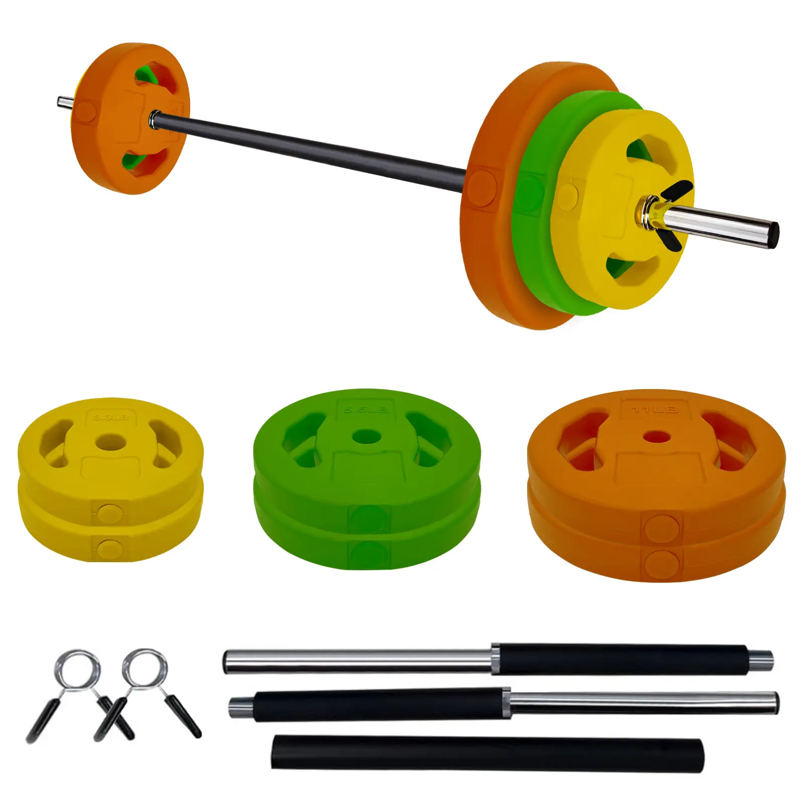 40LB Adjustable Barbell Weight Set for Home Gym, PU-Coated Floor-Friendly Weight Plates with Steel Bars & Clamp Collars, Multifunctional Strength Training & Cardio Pump Barbell Set with Foam Shoulder Pad for Women Men