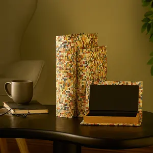 Set of 3 Multi Colored Fabric Faux Book Storage Decorative Box