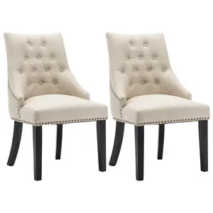 LSSPAIDA Dining Chairs Set of 2,Upholstered Velvet Dining Room Chairs with Button-Tufted Decoration,Modern Kitchen Chairs with Nailhead Solid Wood Legs for Kitchen/Bedroom/Dining Room