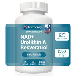 HARMONIFY NAD+ Nicotinamide Riboside Resveratrol with Urolithin A 1500mg, Advance Support Supplement, 120 Capsules, Proudly USA Company