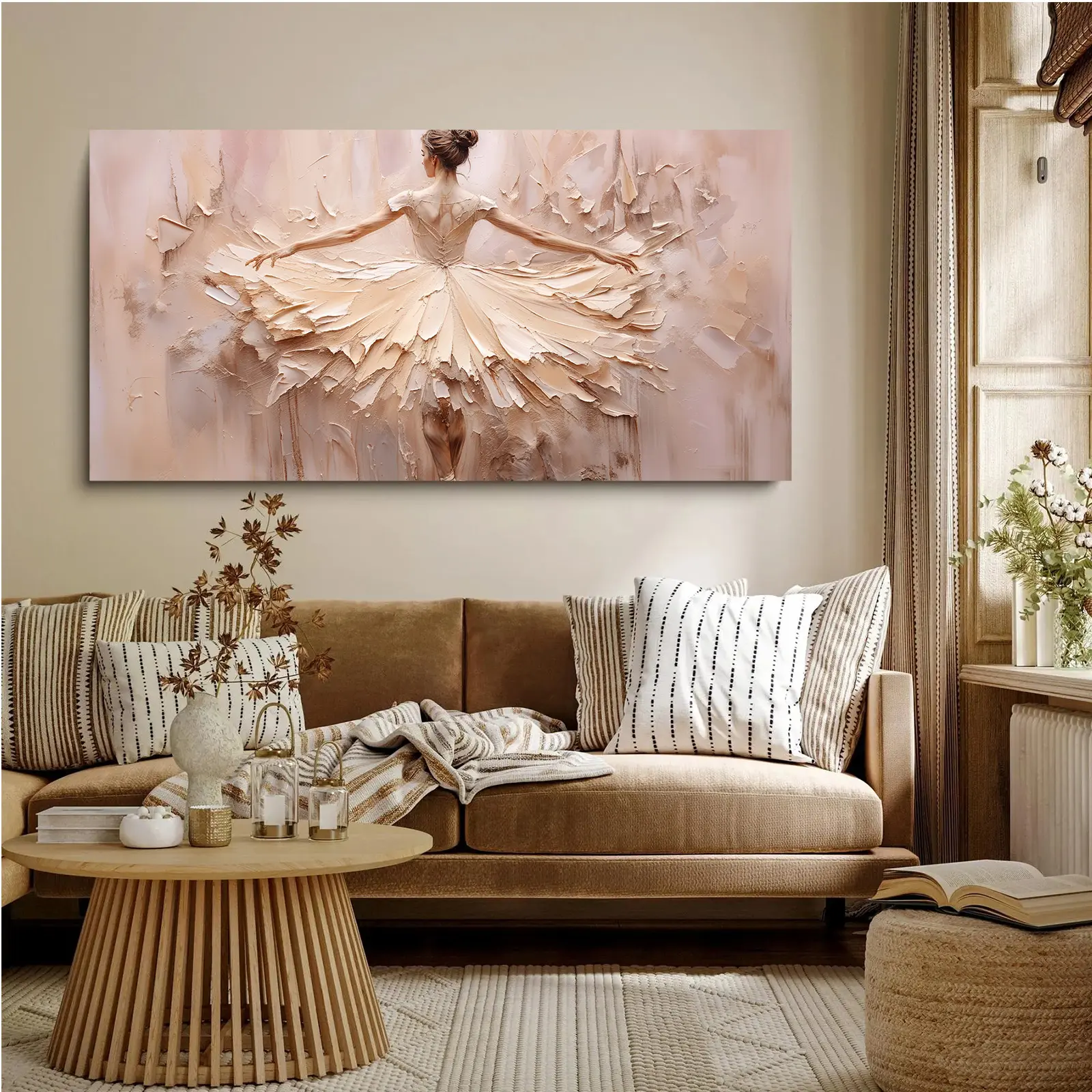 Elegant Ballerina Wall Decor Back Portrait Ballet Dancer Painting Textured Oil Art Dance Studio Wall Decor Inspirational Ballet Canvas Print Pink Tone Artwork for Living Room Bedroom Dining Room