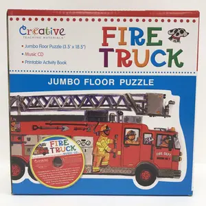 212 MAIN Fire Truck Jumbo Floor Puzzle Cat Toy, Creative Feline Enrichment Material with Safety-Teaching Music CD, Includes CD, Teaches Safety