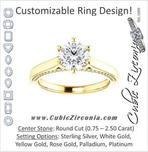 Cubic Zirconia Engagement Ring- The Tonja (Customizable Round Cut Semi-Solitaire with Dual Three-sided Pavé Band)