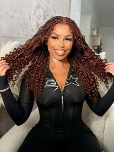 New French Braided Wave Wig, Full Lace Bohemian Box Braid Wig, 20 Inch Handmade No Knot Box Braid, 250% Density Cornrow Wave Headband Wig, Boho Style Wigs