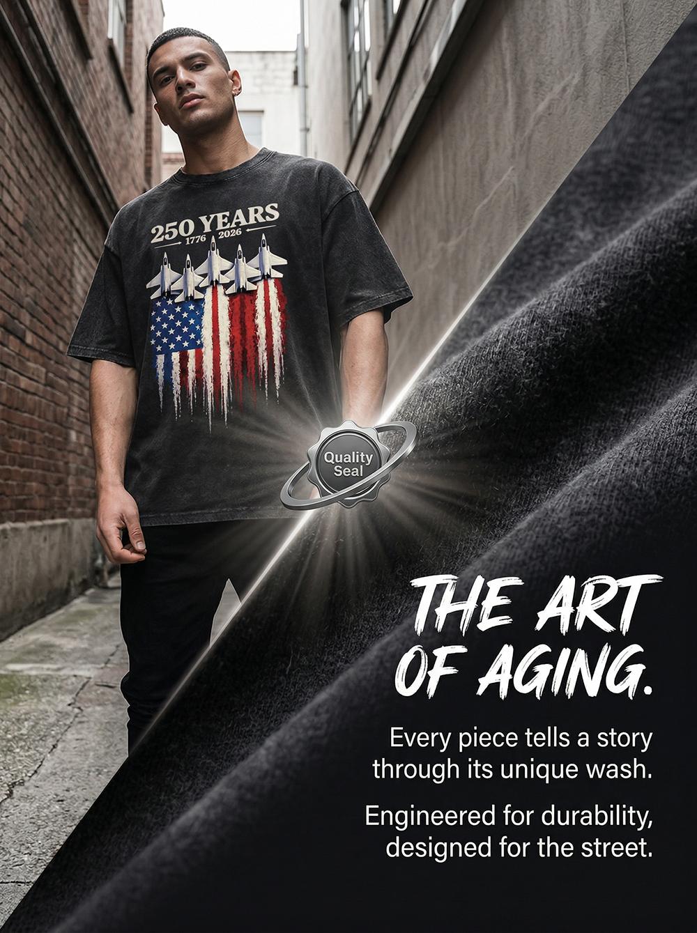 MoodTees Vintage Washed Distressed Fighter Jet Graphic T-Shirt – Retro American streetwear short sleeve, heavyweight cotton, breathable and durable, classic crew neck, everyday casual outfit, perfect for gaming, aviation, and urban style fans