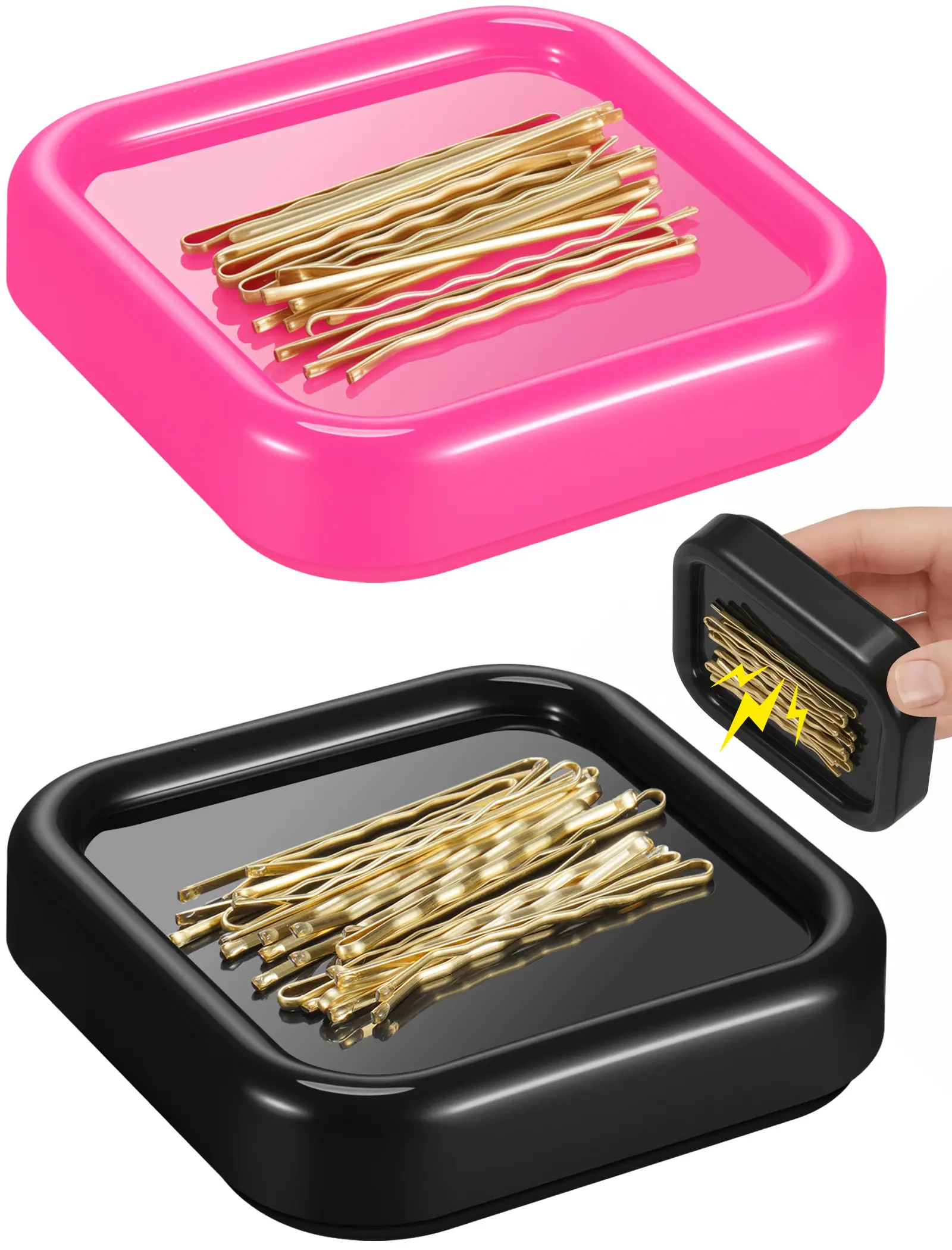 NiHome 2-Pcs Magnetic Bobby Pin Holder Set - Plastic Body Makeup Storage Organizer, Compact, Durable, Lightweight Modern Portable Home Bin for Vanity, Hair Clip Storage Travel Essential for Paperclips, Two Pieces