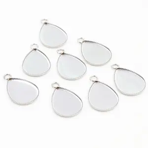 ( No Fade ) 20pcs 13x18mm Inner Size Stainless Steel Material Drop Style Cabochon Base Cameo Setting Pendant Tray (D2-69)