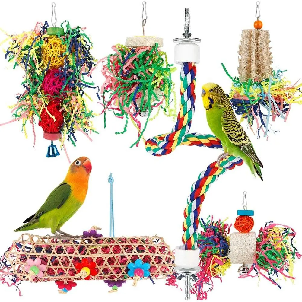 Bird Foraging Toy - Parrot chewing toy with rope perch, suitable for conures, budgies, lovebirds, and other parrots