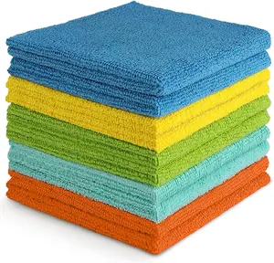 Microfiber Cleaning Cloth 10 Pack – 12"x12" Soft Absorbent Towels for Car, Kitchen, Window & Home Cleaning, Blue/Yellow Color