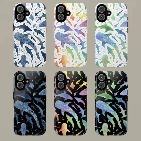 Blue Watercolor Shark Phone Case, Aesthetic Whale Shark Phone Cover for iPhone 17 Pro Max 16 Plus 15 14 13 12 11 & Samsung Galaxy S26 S25 S24 S23, Marine Life Ocean Beach Pattern, Summer Vibes, Coastal Gift