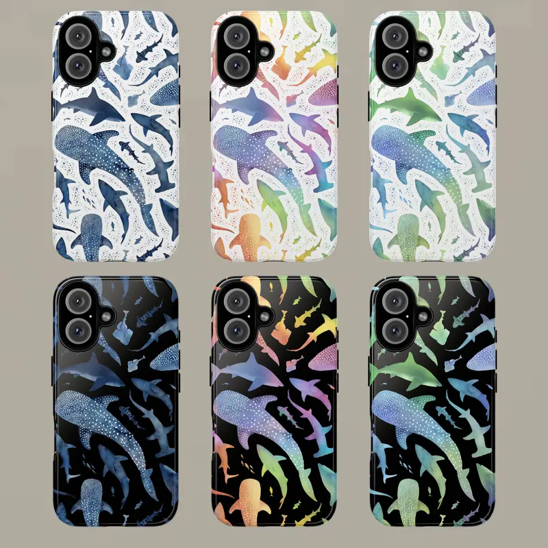 Blue Watercolor Shark Phone Case, Aesthetic Whale Shark Phone Cover for iPhone 17 Pro Max 16 Plus 15 14 13 12 11 & Samsung Galaxy S26 S25 S24 S23, Marine Life Ocean Beach Pattern, Summer Vibes, Coastal Gift