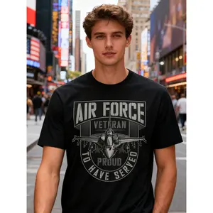 Men's Air Force Veteran T-Shirt - Black Retro Tee with Proud Have Served Print, Short Sleeve Crew Neck Shirt for Air Force Service Members & Veterans, Casual Apparel