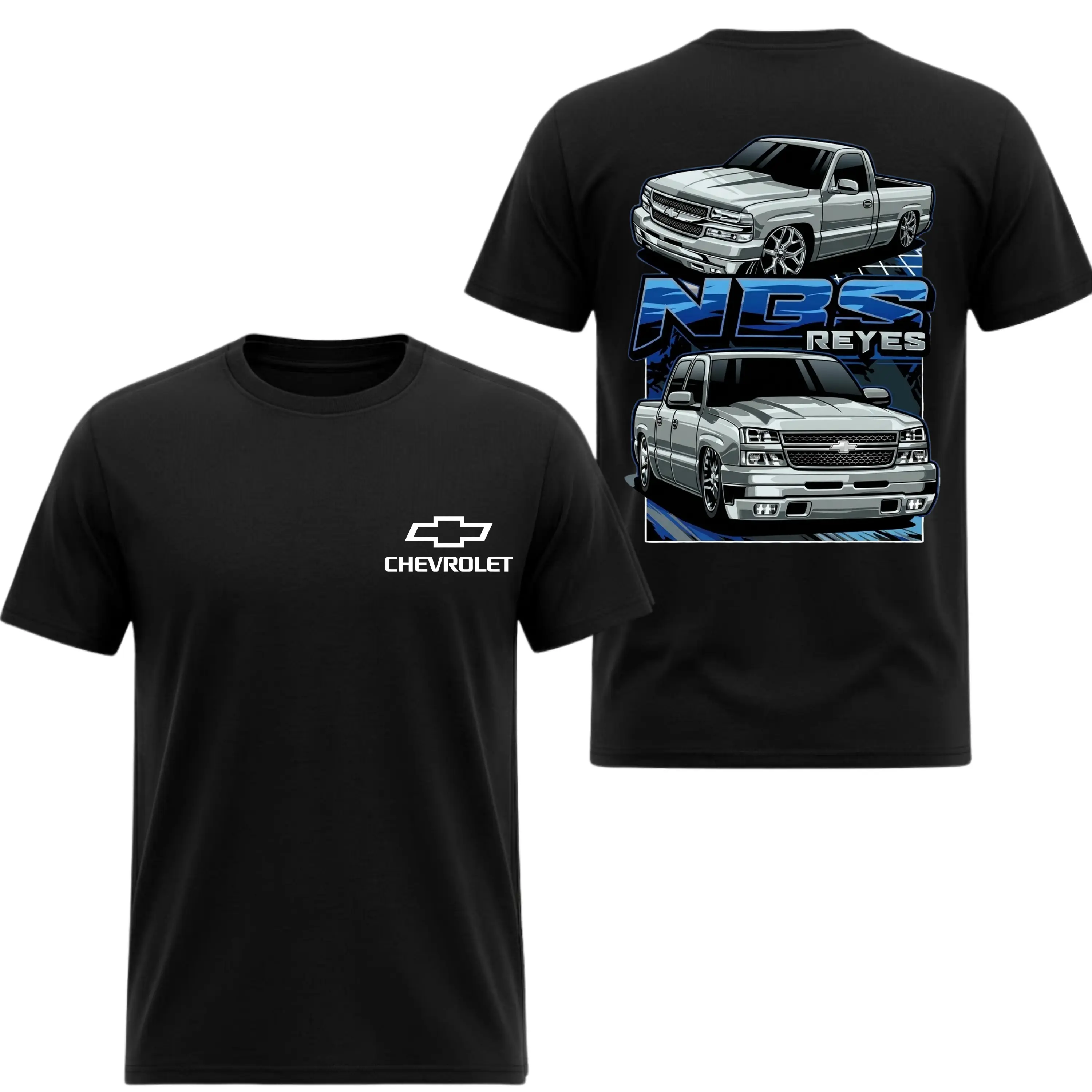 NBS Reyes Lowered Silverado T-Shirt, 2 Sides, Cateye Dropped Truck NBS Reyes Graphic Tee