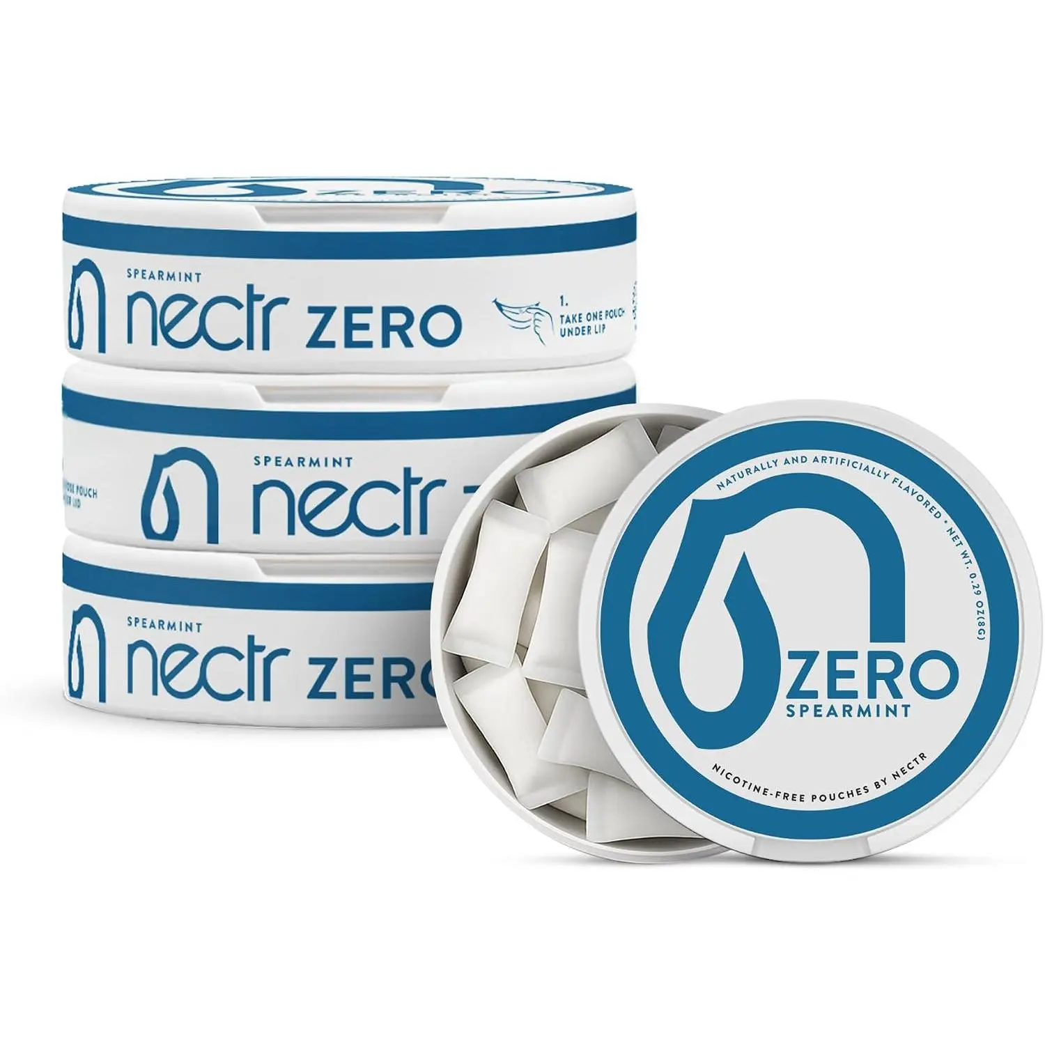 Nectr Energy Zero Pouches - No Caffeine, No Sugar, Zero Calories, Mini Pouches for Oral Fixation and Stress Relief - 4 Pucks of 20 - Spearmint Flavor