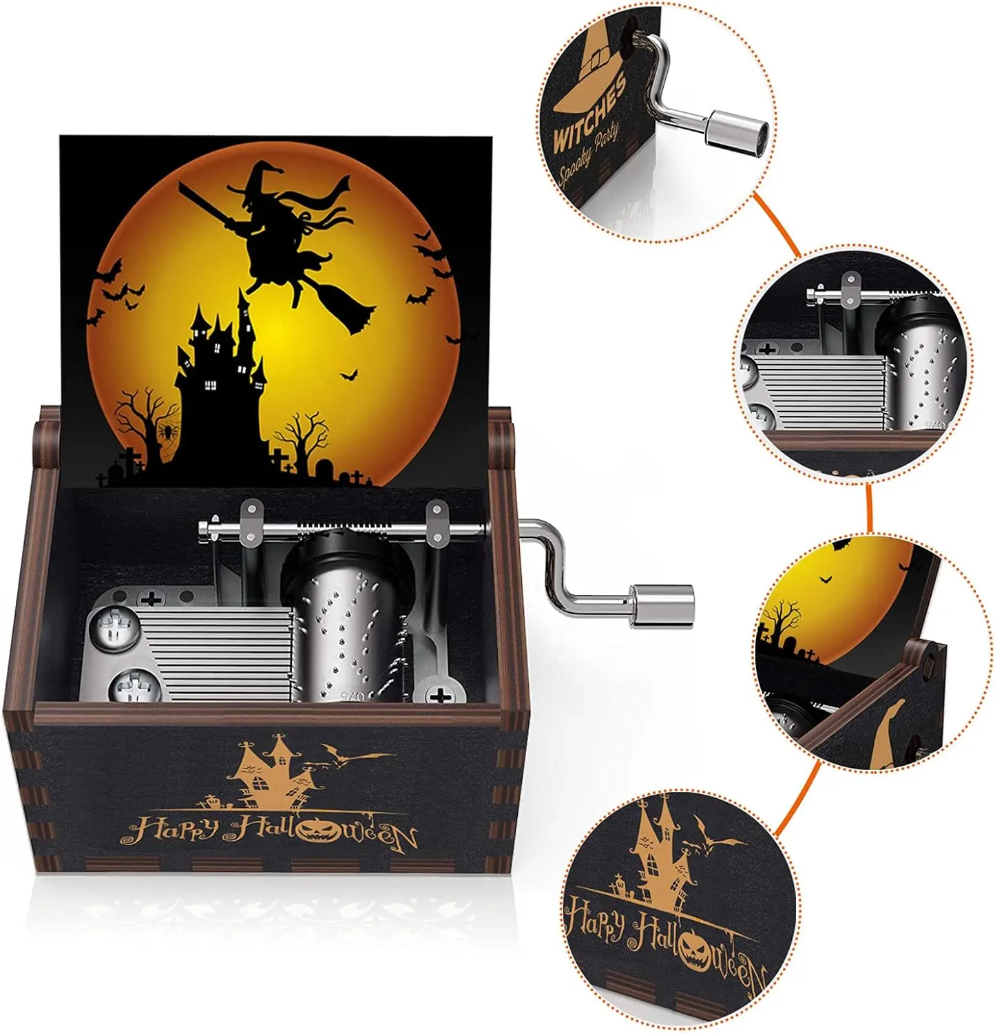 AiLiKaSic Witches Halloween Wood Music Box The Nightmare Before