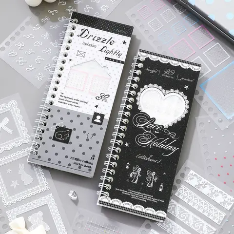 Set of 2 Vintage Polka-Dot Lace PET Waterproof Sticker Books — totaling 60 pages, perfect for decorating planners, journaling，diaries, cards, and more.