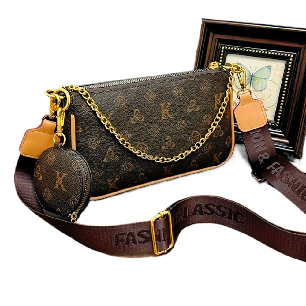 Women's Vintage Monogram Crossbody Bag, 2026 New Y2K Trend Luxury Dupe Shoulder Bag with Coin Pouch, Cute Aesthetic Trending Purses for 2026, Stylish Streetwear Handbag for Everyday Carry & Travel, Adjustable Strap, Buckle Flap