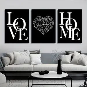 3 pieces of Scandinavian-style love-themed home posters. Black and white canvas paintings. Wall decorative paintings. Suitable for the living room. Nordic style home decoration. With frames.