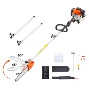 43CC 2-Stroke Alloy Steel Gas Pole Saw, 12 in Cutting Bar, 7.1-12 ft Extendable Cordless Tree Trimmer with Rotatable Head, Powerful Chainsaw for Tree Trimming, Branch Cutting