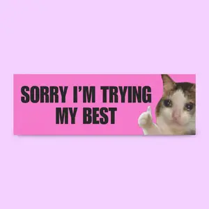 Sorry I'm Trying My Best Bumper Sticker | funny bumper sticker, funny car magnet, girly bumper sticker, anxious driver, meme bumper sticker