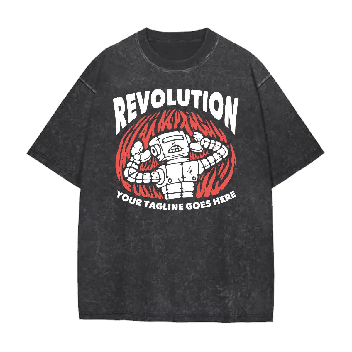 Men's Women's Oversized Vintage T-Shirt "Revolution" Robot Print 2026 Spring Summer Casual Tops Punk Streetwear Outfits