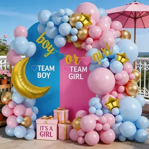 119pcs Gender Reveal Balloon Arch Set, Boy or Girl Welcome Blue Baby Shower Party Decorations, Birthday Balloon Chain Flower Ring Kit