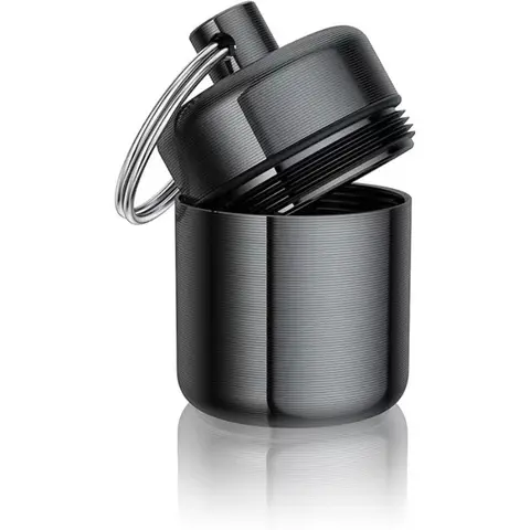 1Count small pill box, keychain pill rack, portable waterproof travel pill container carrier with sturdy safety clasp, mini metal pill box bottle, with keychain attachment, suitable for medical earplugs, jewelry, Portable Vitamin Organizer